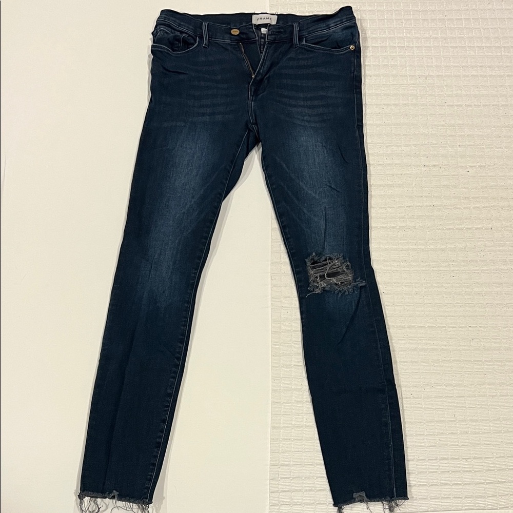 Frame Denim Midnight Blue Ripped Skinny Jeans